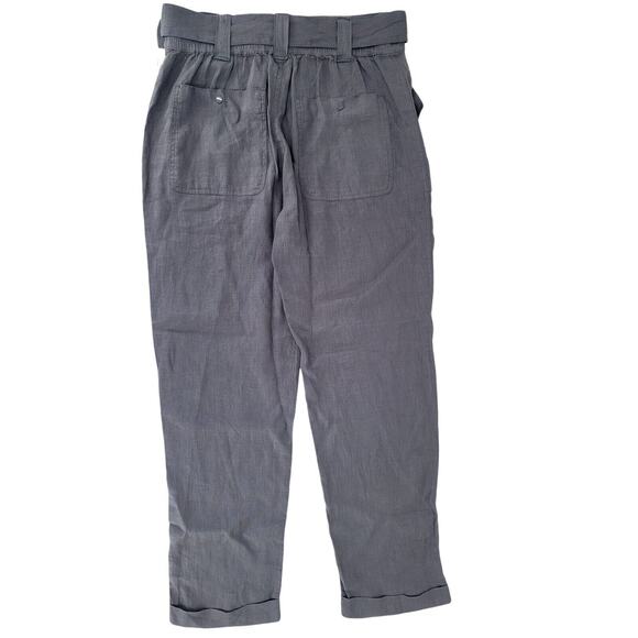 Tahari Luxe Linen Women's Cargo Pants Gray Elastic‎ Waist Belted Pockets Size M - Picture 2 of 5